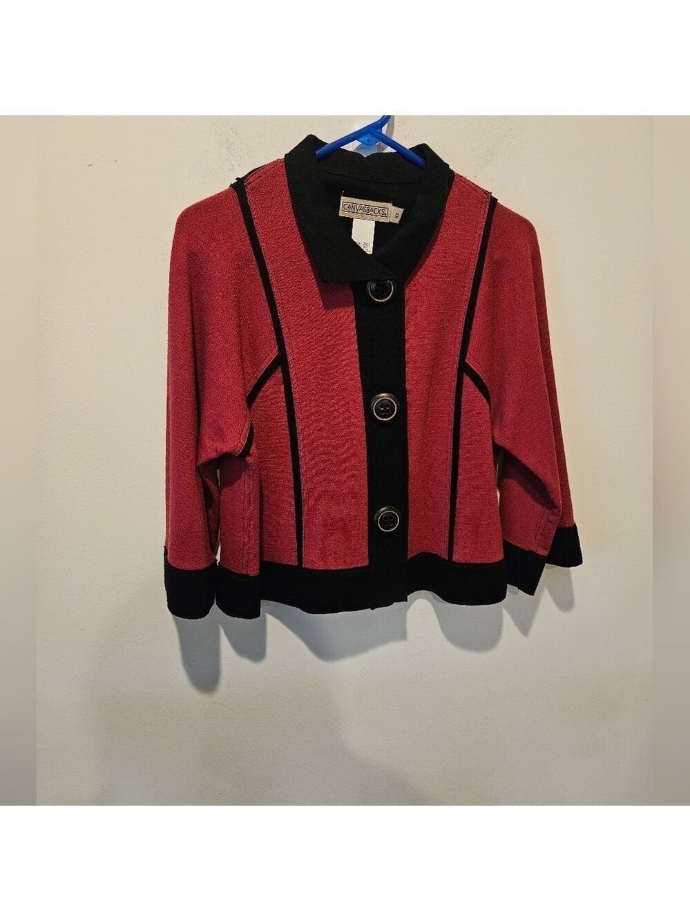 CANVASBACKS 100% WOOL VINTAGE WOMEN'S CHIC PINK BLAZER BLACK TRIM SIZE XS